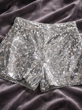Boohoo Silver Sequin High-Waist Shorts